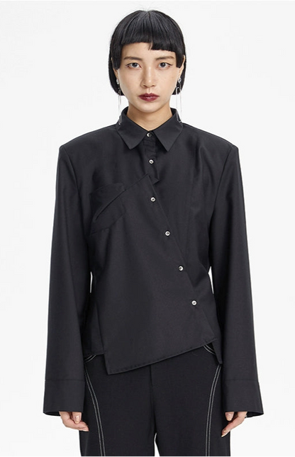 TINY IN irregular elegant women's black white shirt - NAME