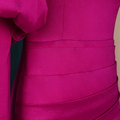 DOLLY Elegant Pink One Shoulder Lantern Sleeve High waist Slit Long Party Dress-KATE