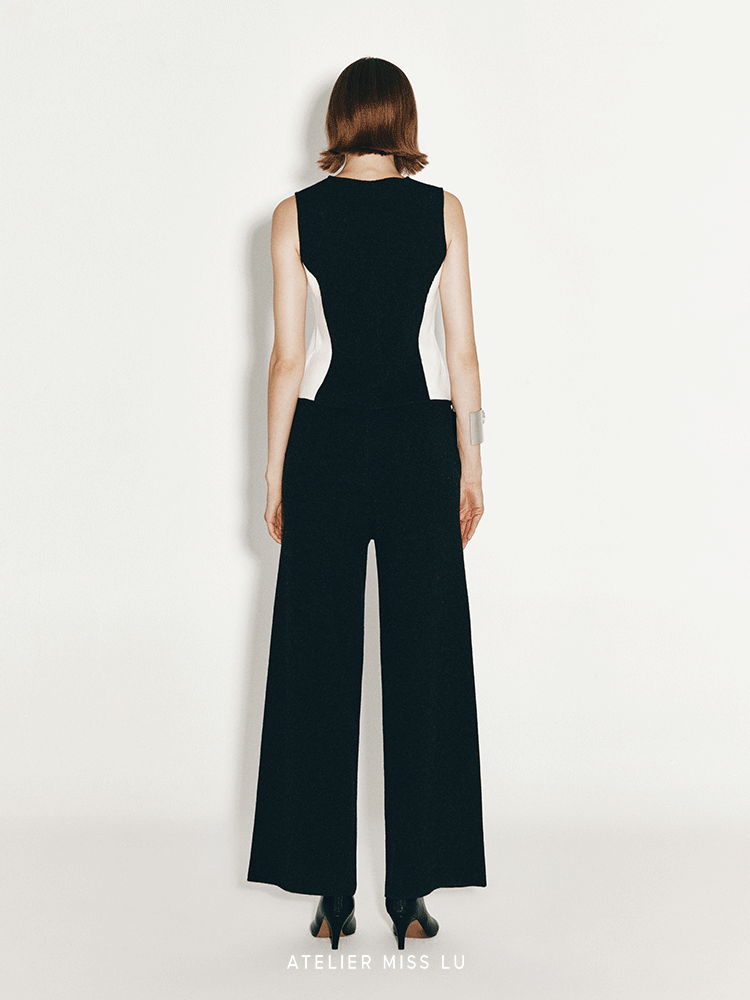 ATELIER MISS LU Geometric Contrasting Cashmere and Wool Blend Vest - IVY