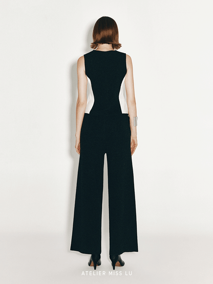 ATELIER MISS LU Geometric Contrasting Cashmere and Wool Blend Vest - IVY