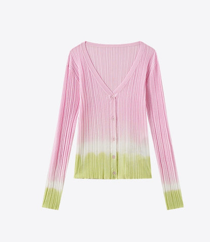 COMME MOI Lv Yan designer summer gradient V-neck pit strip knitted cardigan - SHYLA.