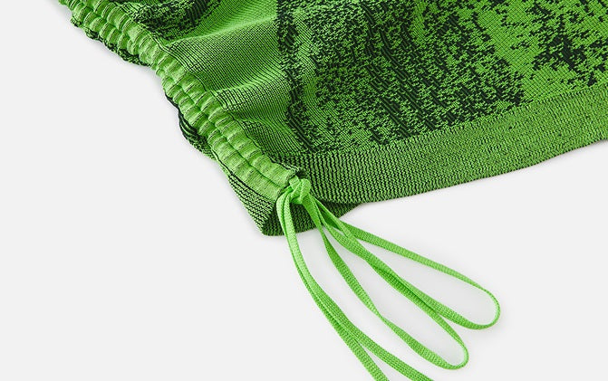 ZHUCHONGYUN Summer Green Drawstring Crew Neck Mid-Sleeve Knit Top-ARIANA.