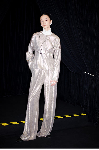 M essential Mackay designer Angan knit round neck waist cinched top loose pant - Sakl