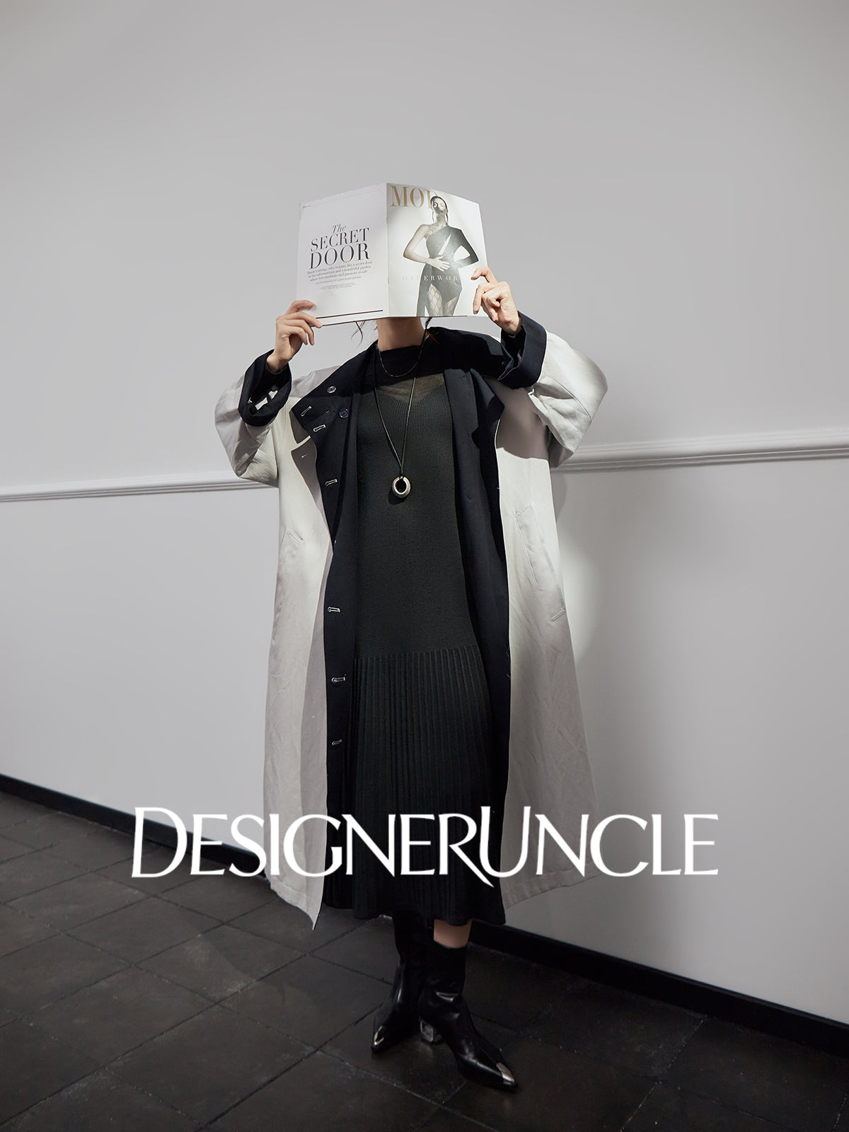 DGU "Ink World" gray long trench coat French loose high-end commuter jacket - Josephina.