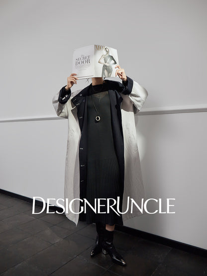 DGU "Ink World" gray long trench coat French loose high-end commuter jacket - Josephina.