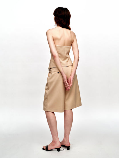 SERRER Contrasting halter neck design short vest wool top - SOPHIE.