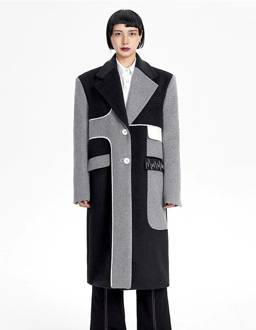 TINY IN Asymmetric black and gray wool women's coat- TRAIL