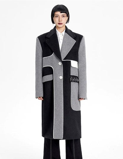 TINY IN Asymmetric black and gray wool women's coat- TRAIL