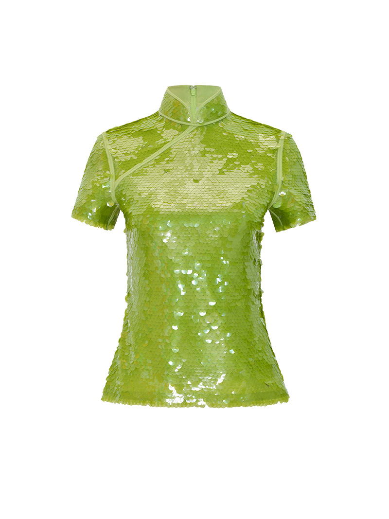 M essential Mackay luxury multi-color embroidered gilet vest top sequin green skirt - twelve