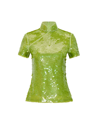 M essential Mackay luxury multi-color embroidered gilet vest top sequin green skirt - twelve