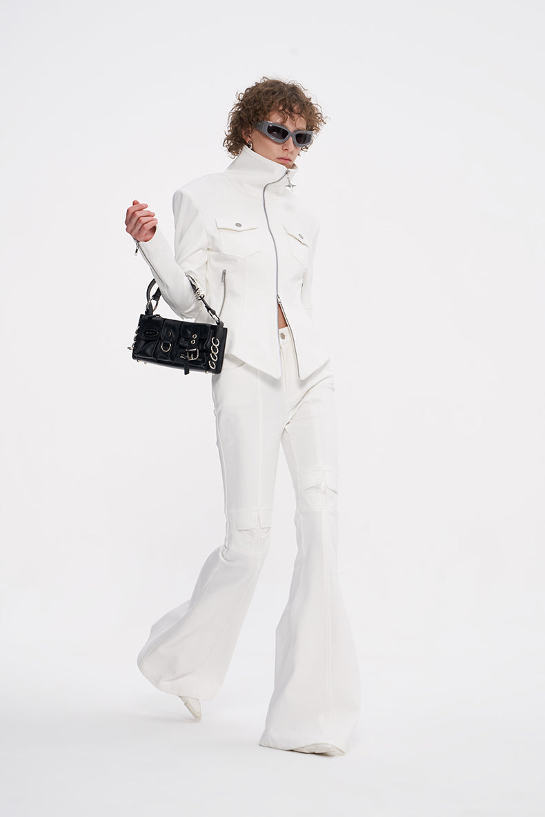 ANNAKIKI niche designer four-pointed star functional mid-rise flared pants-XIAOBEI