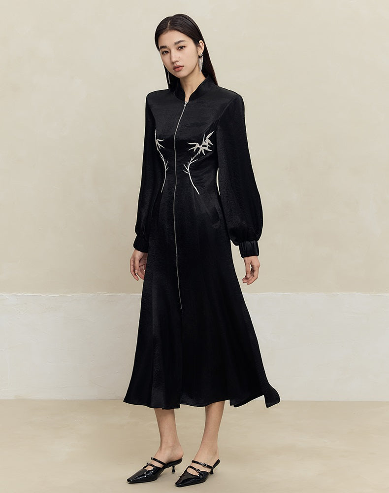 HECO 100% Acetate embroidered Stand-Up Collar black white Jacket Dress Women - king.