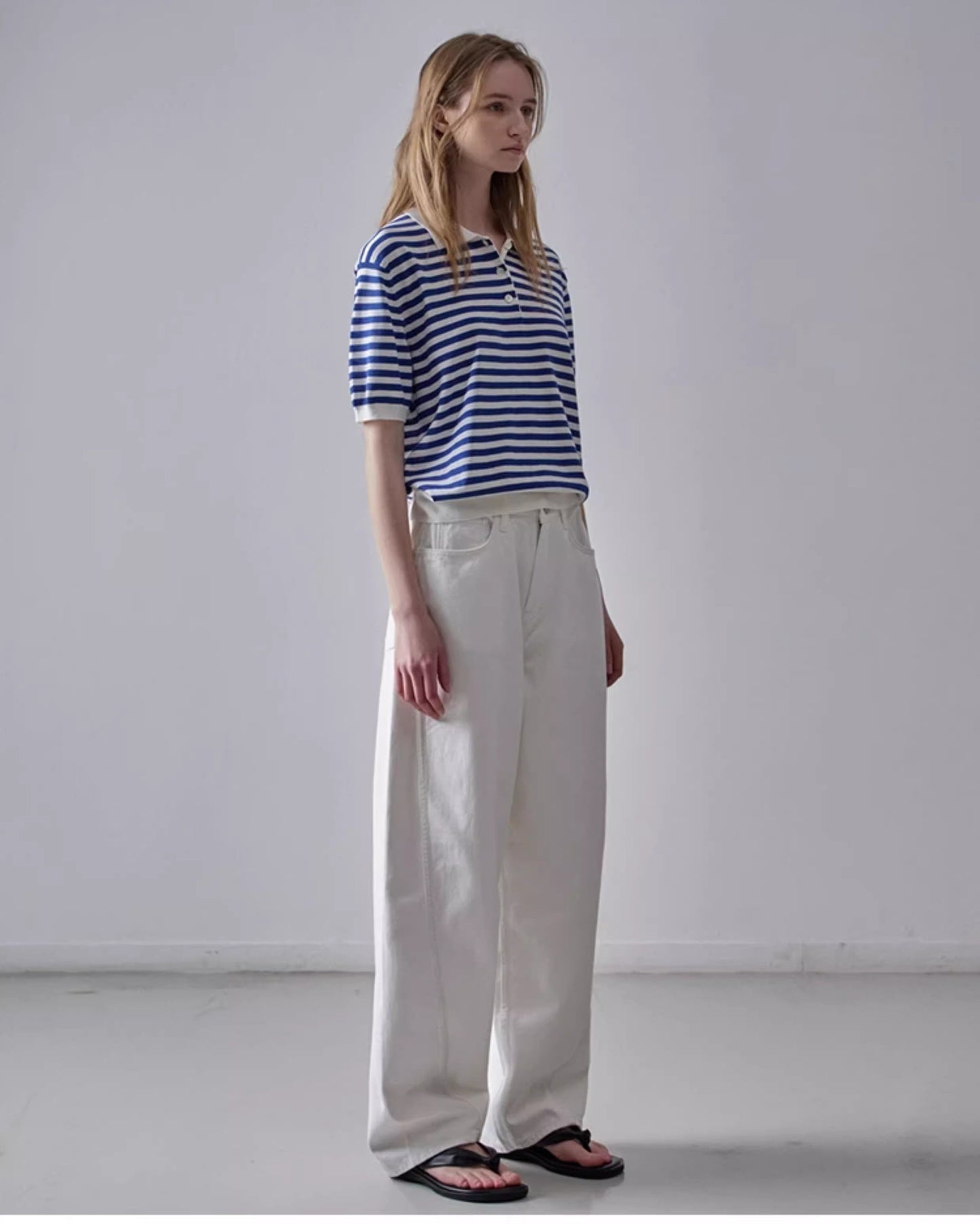 NOTHING WRITTEN facade pattern white jeans high waist commuter straight pants -LILY.