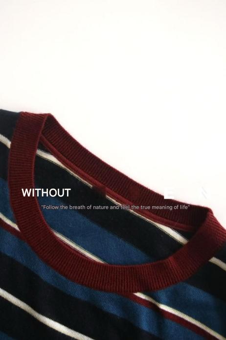 PIAOIN stripe design neutral loose long sleeve T-shirt silk wool knitwear spring-CIX