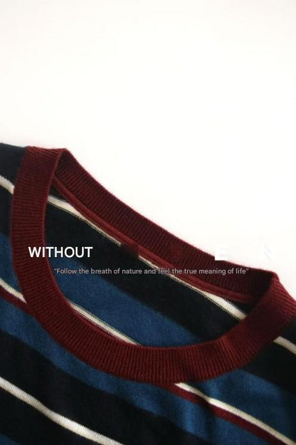 PIAOIN stripe design neutral loose long sleeve T-shirt silk wool knitwear spring-CIX