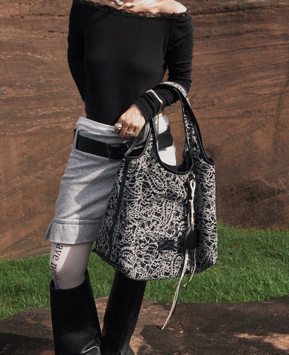 IUBALLET Relaxism New Lace One Shoulder Crossbody Large Capacity Tote Bag - APOCALYPSE ?