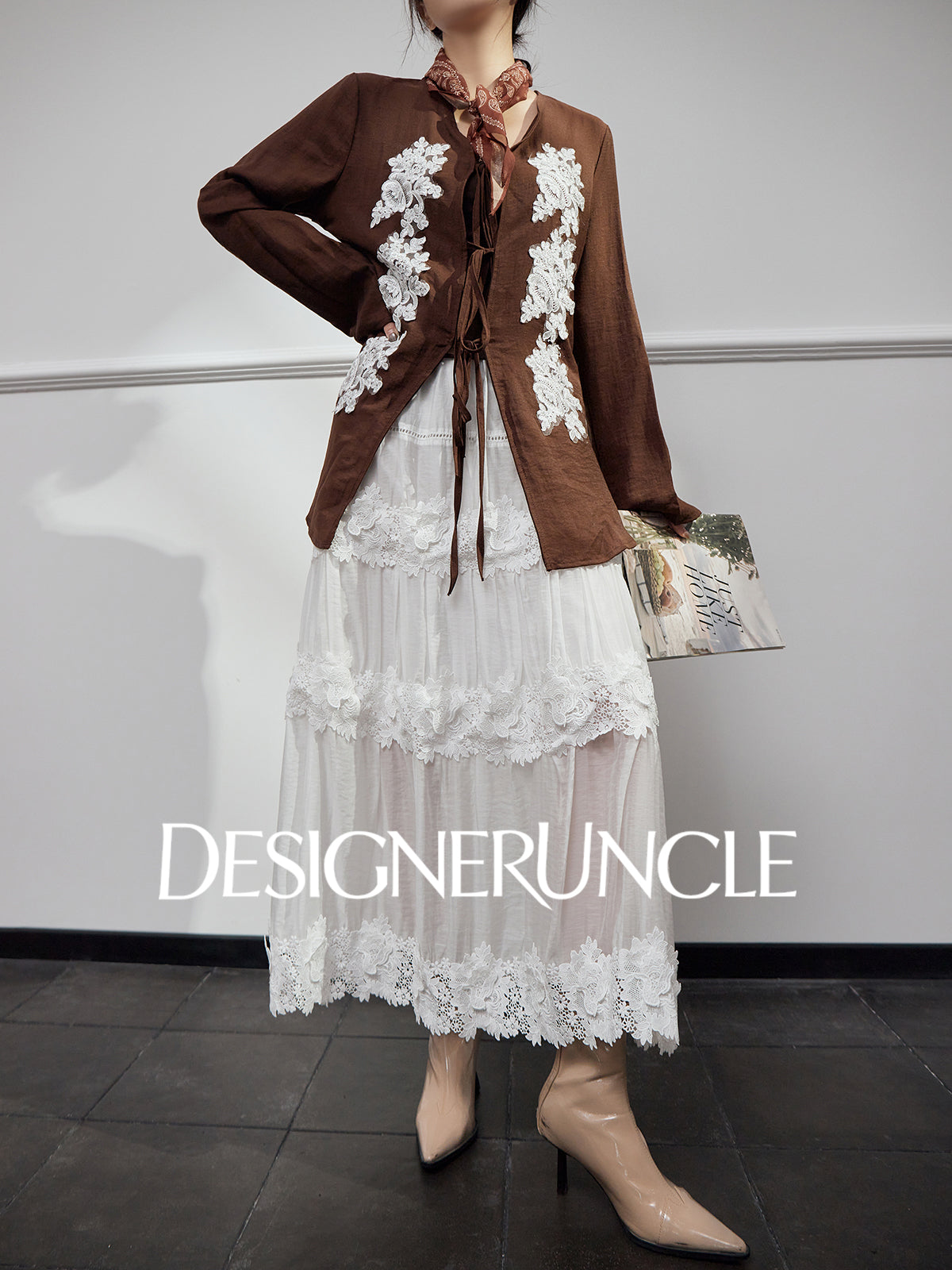 DGU "Mo Zhao" coffee new commuter retro loose Chinese embroidered top - POWER.