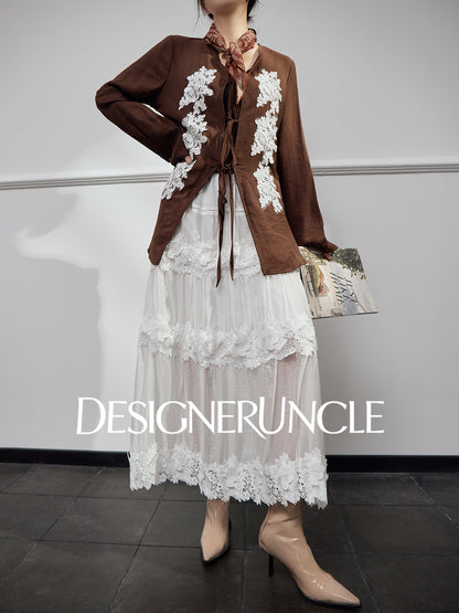 DGU "Mo Zhao" coffee new commuter retro loose Chinese embroidered top - POWER.