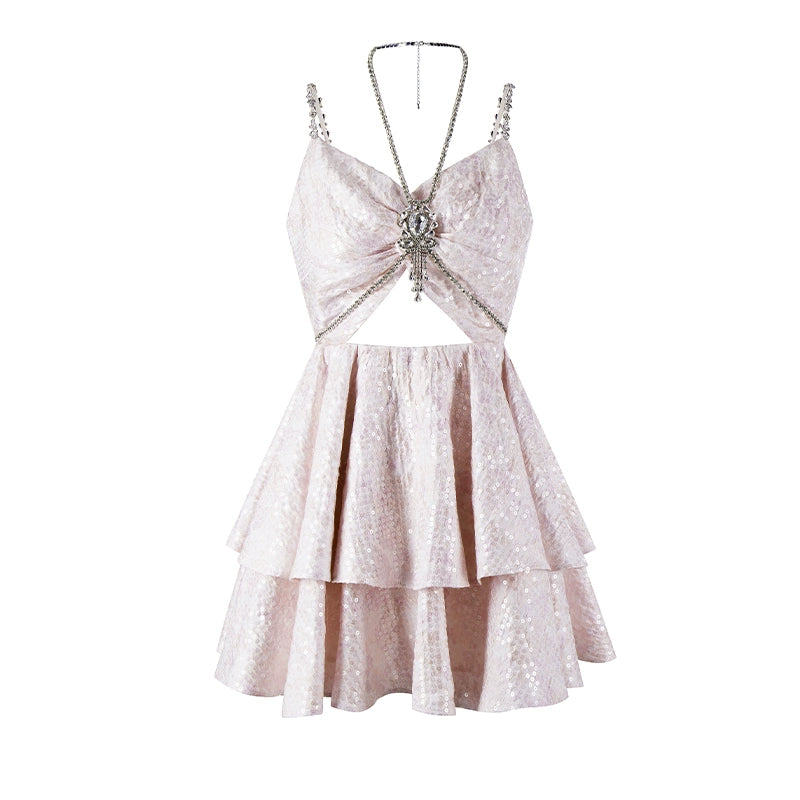 Wardrobes by Chen Pastel Purple V-Neck Sleeveless Diamond Pleat Dress-Shinee