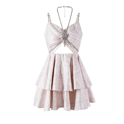 Wardrobes by Chen Pastel Purple V-Neck Sleeveless Diamond Pleat Dress-Shinee