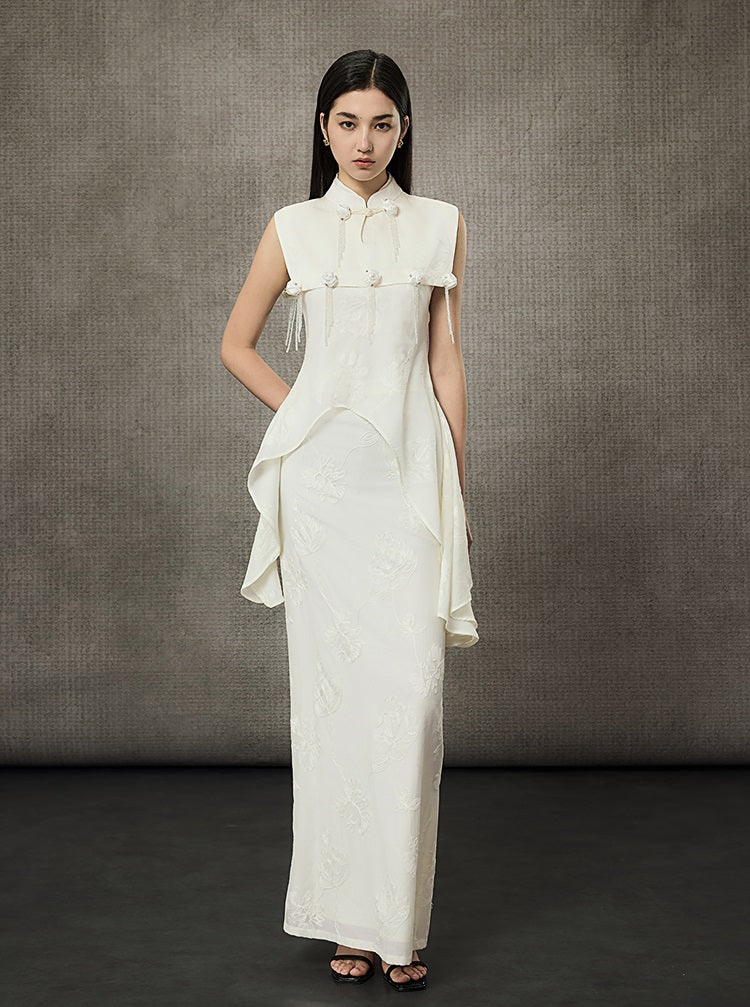 HECO Mock Collar Acetate Asymmetrical Wavy Side Halterneck Vest - DWELLS.