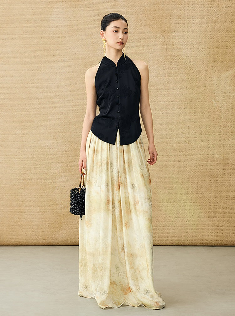 HECO Chinese Acetate Stand-up Collar Waist National Style Jacquard Vest T - FIRE.