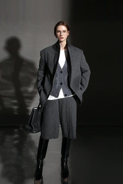 PIAOIN Retro Blazer Wool Jacket Women's Niche Suit Top Commuter Versatile- BEX