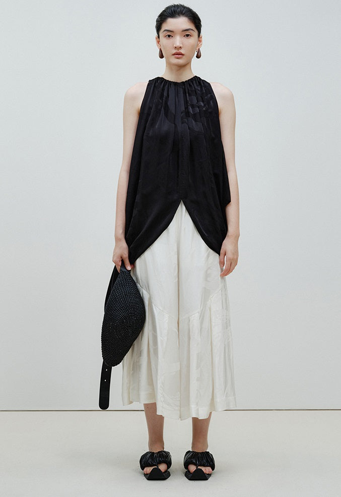 ZHUCHONGYUN  Black Jacquard Drawstring Lace-up Sleeveless Top-CHUG.