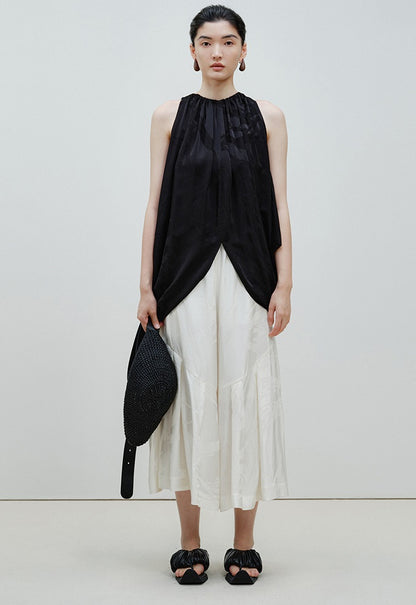 ZHUCHONGYUN  Black Jacquard Drawstring Lace-up Sleeveless Top-CHUG.