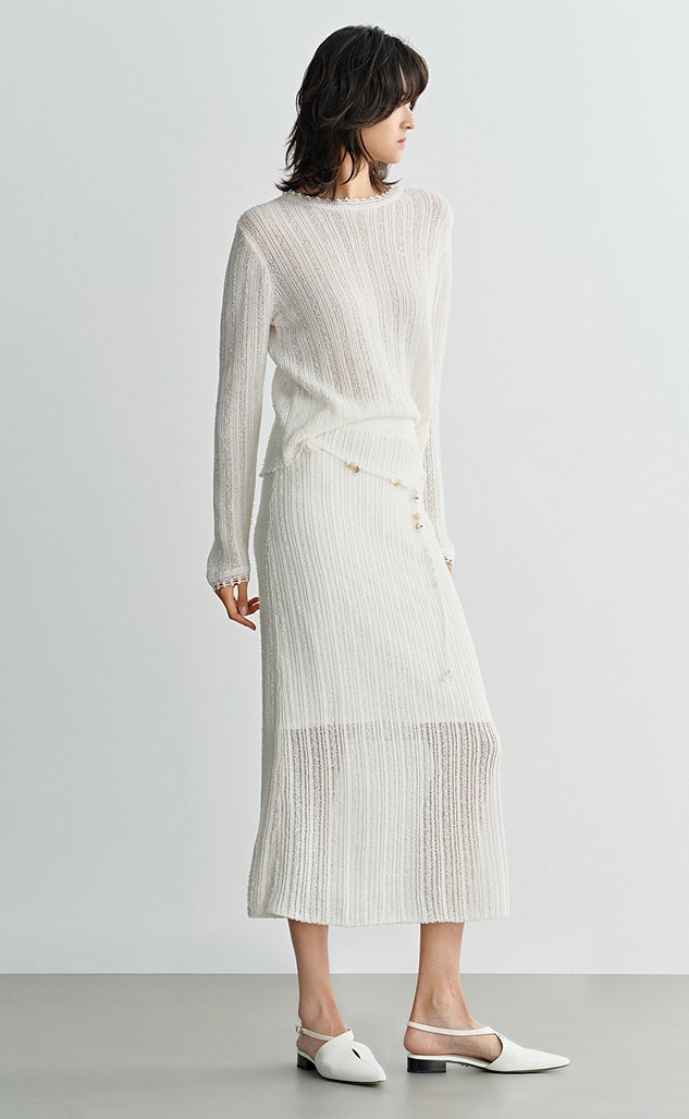 COMME MOI  women's cut-out raw edge knitted straight skirt - NAOMI.