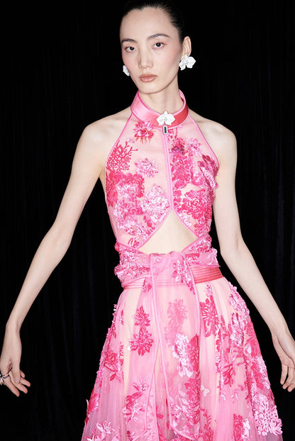 M essential Ma Kai designer falling flower embroidery nail bead lace-up top - PACK.