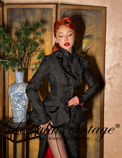 Le Palais Vintage Lace Dark Pattern Waist Slim Cropped Jacket-AMAN