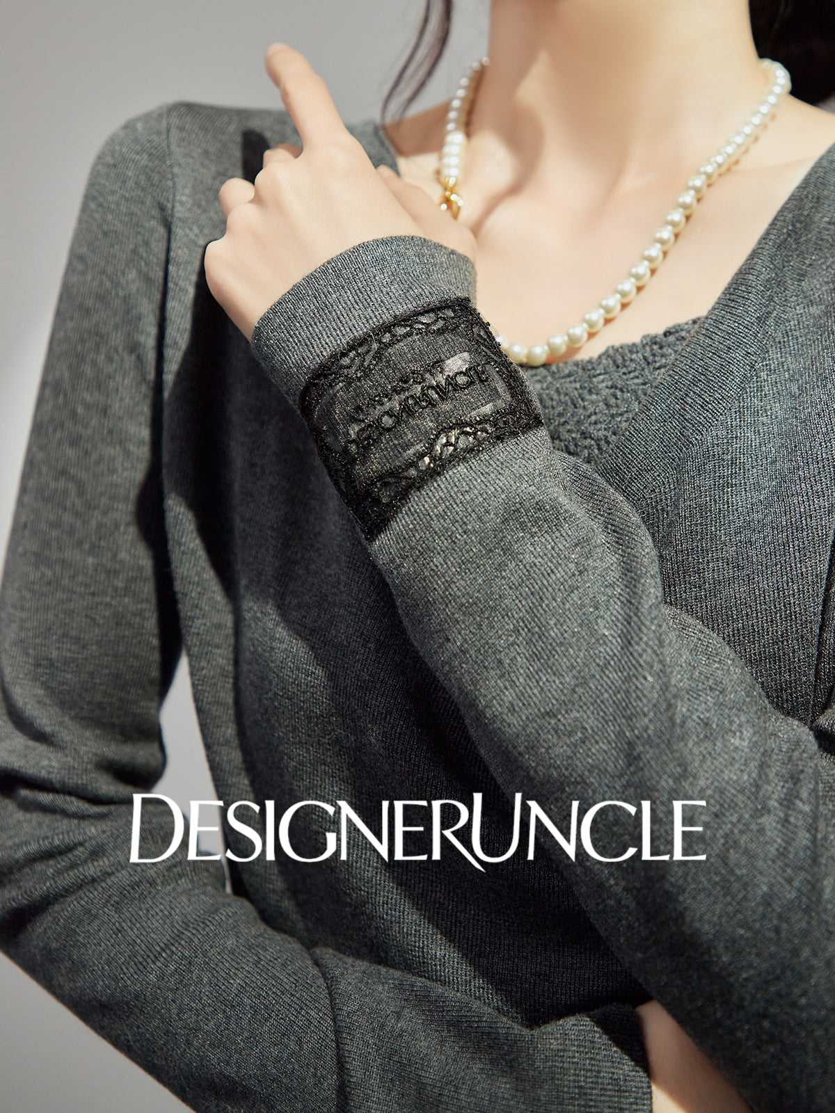 DGU "Ye Ni" gray wool knitted sweater versatile commuter slimming design top - Dylan.