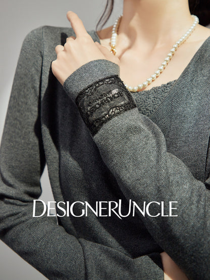 DGU "Ye Ni" gray wool knitted sweater versatile commuter slimming design top - Dylan.