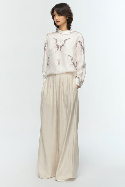 COMME MOI  summer women's lapel silk print shirt top - MASTER.