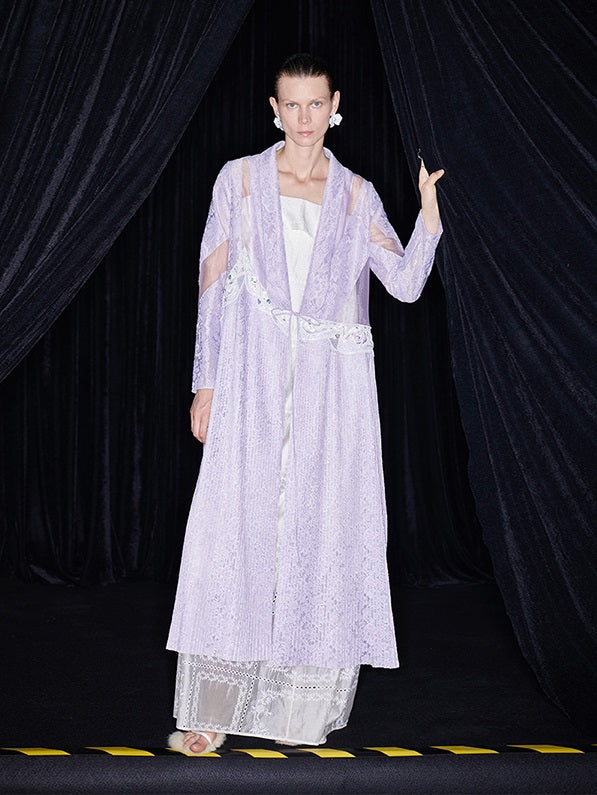 M essential Mackay designer label taro lace paneled pleated embroidery robe - HELEN.