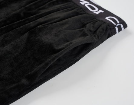 COMME MOI Lu Yan designer new women's velvet acetate logo wide-leg pants - FEEL.