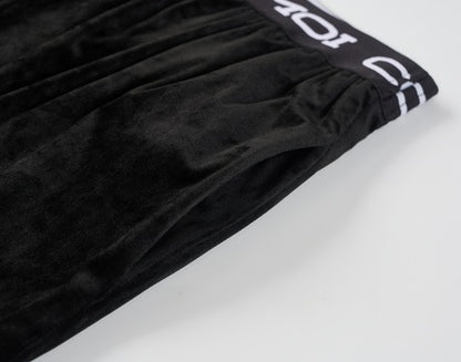 COMME MOI Lu Yan designer new women's velvet acetate logo wide-leg pants - FEEL.