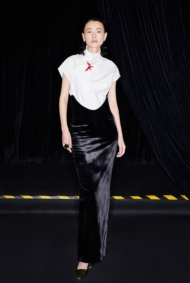 M essential Mackay designer bloom white dense cotton sleeveless stand-up collar shirt - NEON.