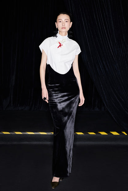 M essential Mackay designer bloom white dense cotton sleeveless stand-up collar shirt - NEON.