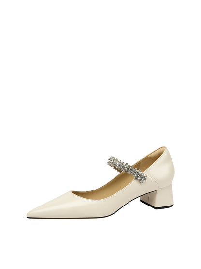 LilyWei [Bright Moon] French rhinestone with pumps, pointed toe, square heel, comfort-DAISY