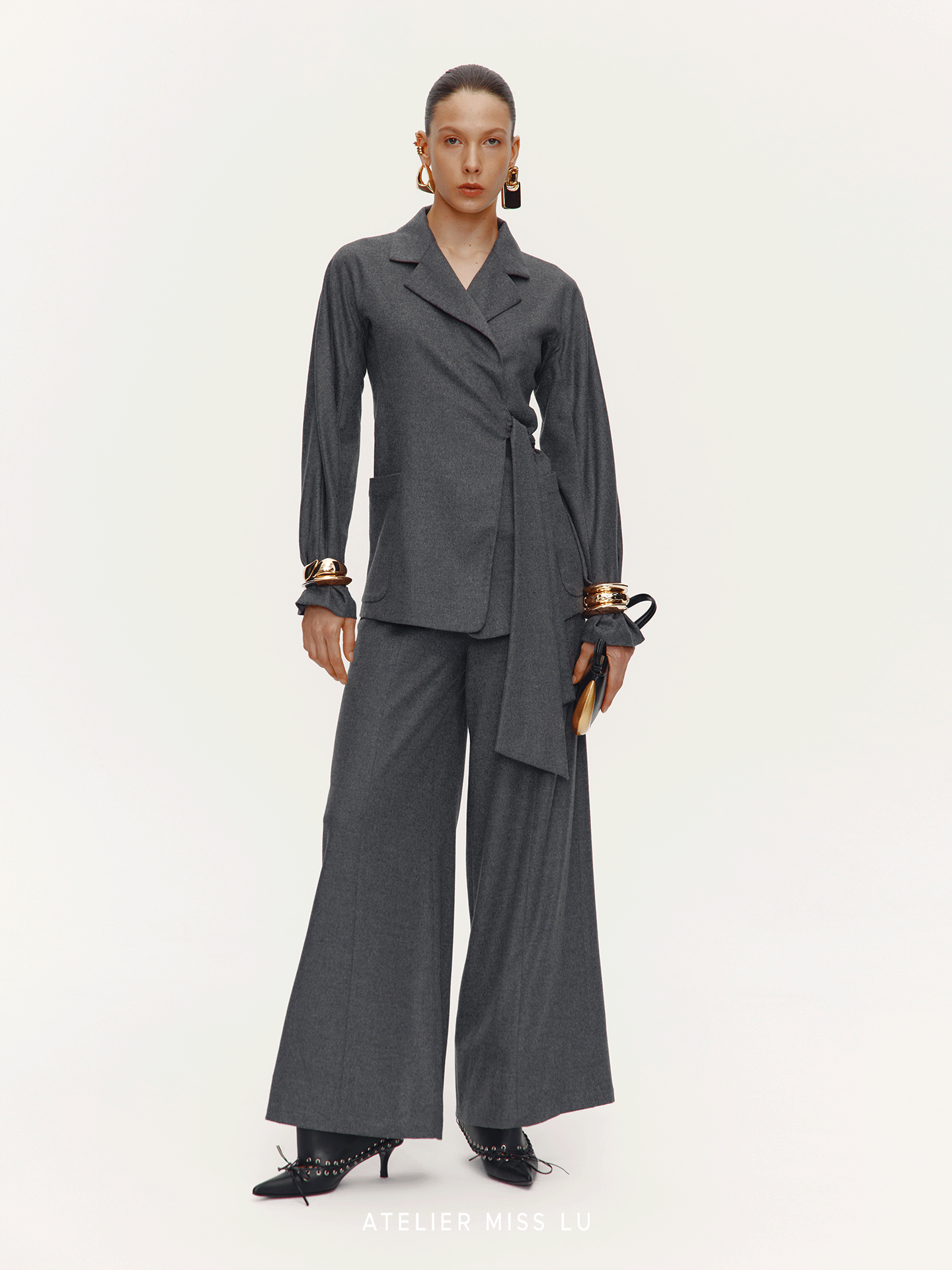 ATELIER MISS LU Sheep Wool Blend Wide-Leg Suit Pants - ISAN