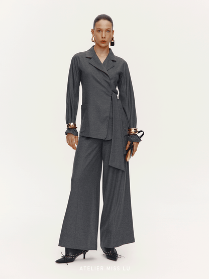 ATELIER MISS LU Sheep Wool Blend Wide-Leg Suit Pants - ISAN