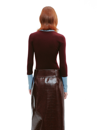 YES BY YESIR sheep wool three small red flower knitted top- ROMAN.