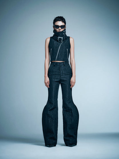 ANNAKIKI model functional stand-up collar buckle vest-KELLY