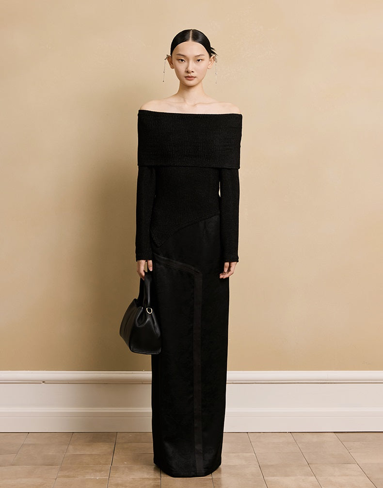 HECO stretch pleated off-the-shoulder long sleeve T-shirt - GRAD.