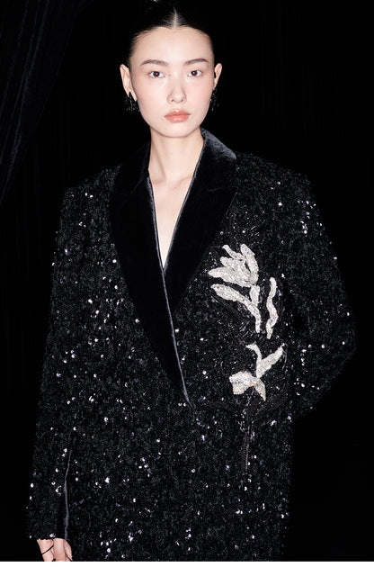 M essential Mackay designer orchid embroidery sequins jacket pencil slit skirt suit - tev.