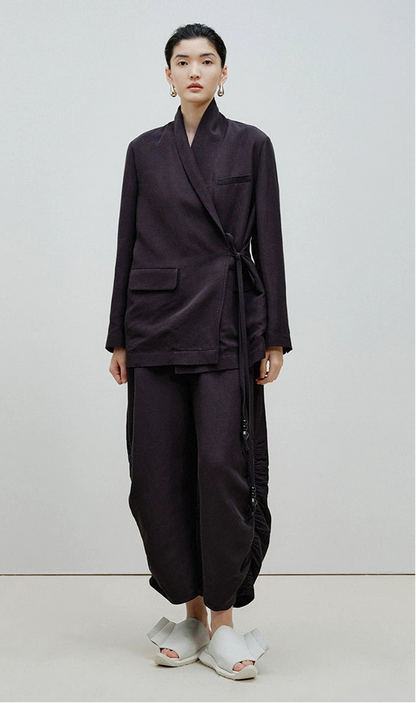 ZHUCHONGYUN black wrap style top and ruched pant outfit set-ARMSTRONG.