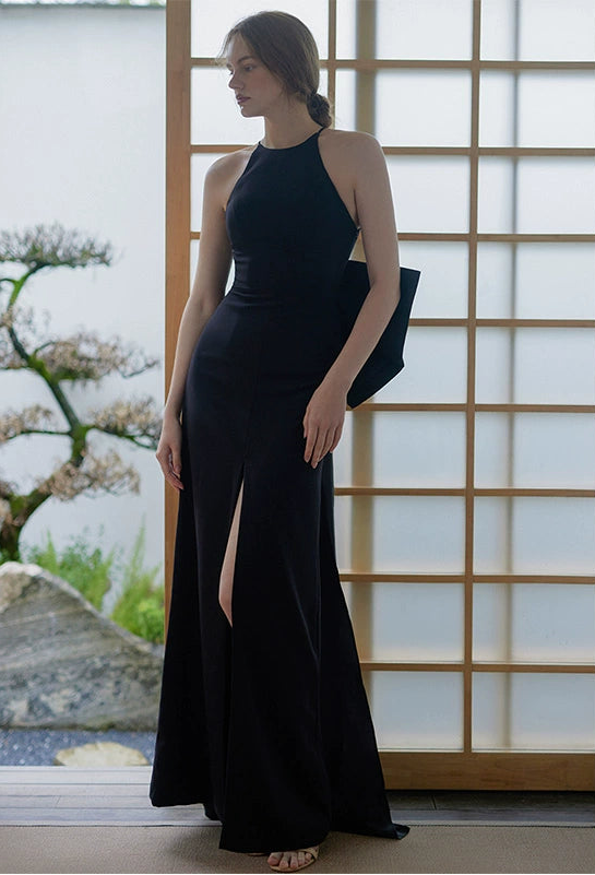 GOUDIN black simple slim evening dress-RENATA.