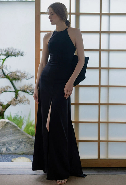 GOUDIN black simple slim evening dress-RENATA.